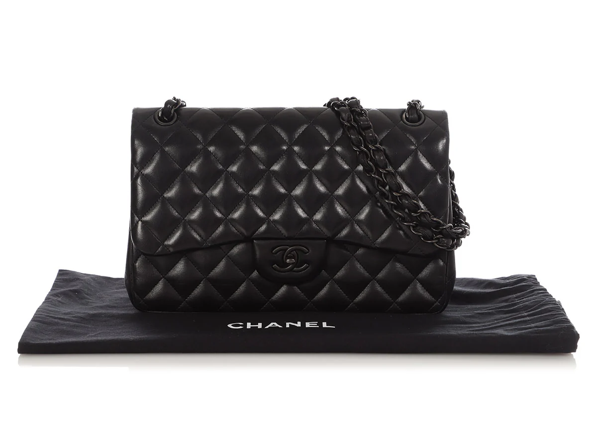 Chanel Jumbo So Black Quilted Lambskin Classic Double Flap - Image 2