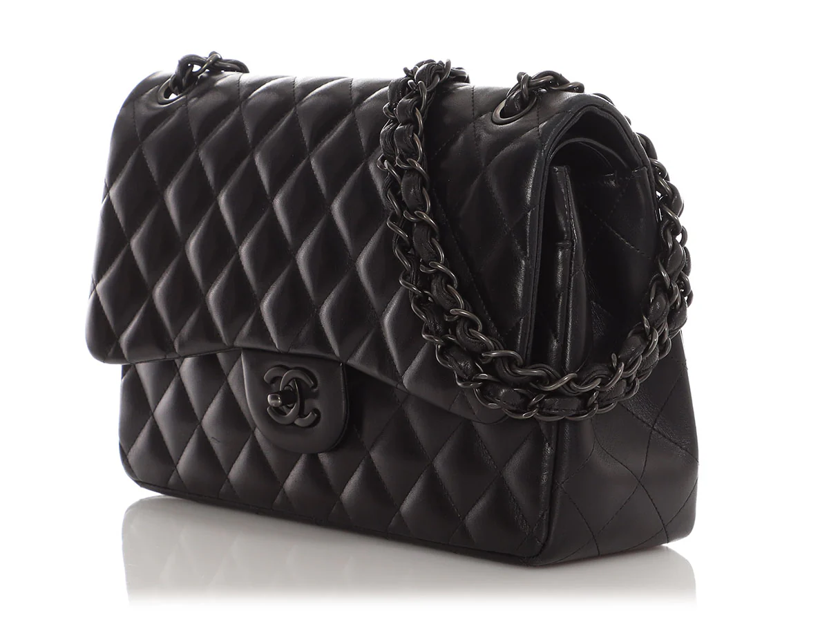 Chanel Jumbo So Black Quilted Lambskin Classic Double Flap - Image 4
