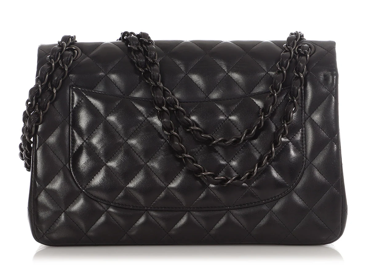 Chanel Jumbo So Black Quilted Lambskin Classic Double Flap - Image 5