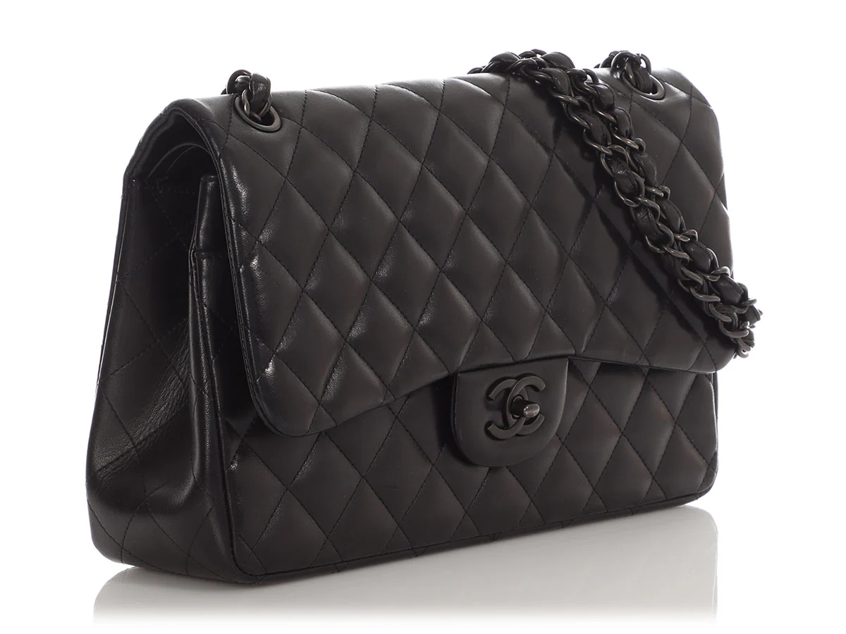 Chanel Jumbo So Black Quilted Lambskin Classic Double Flap - Image 6