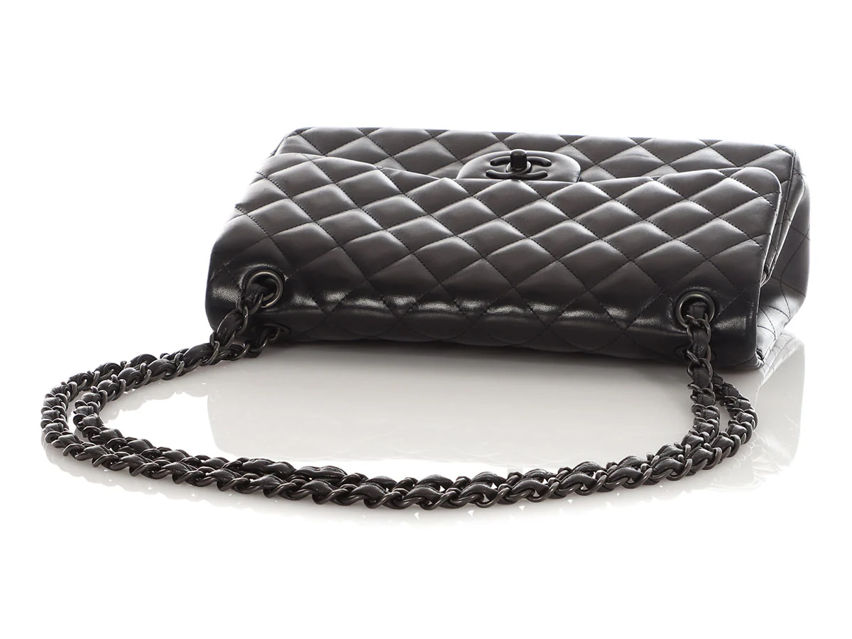 Chanel Jumbo So Black Quilted Lambskin Classic Double Flap - Image 8