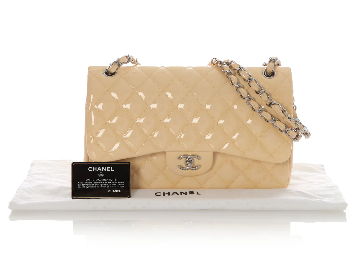 Chanel Jumbo Yellow and Light Pink Quilted Patent Classic Double Flap - Image 2