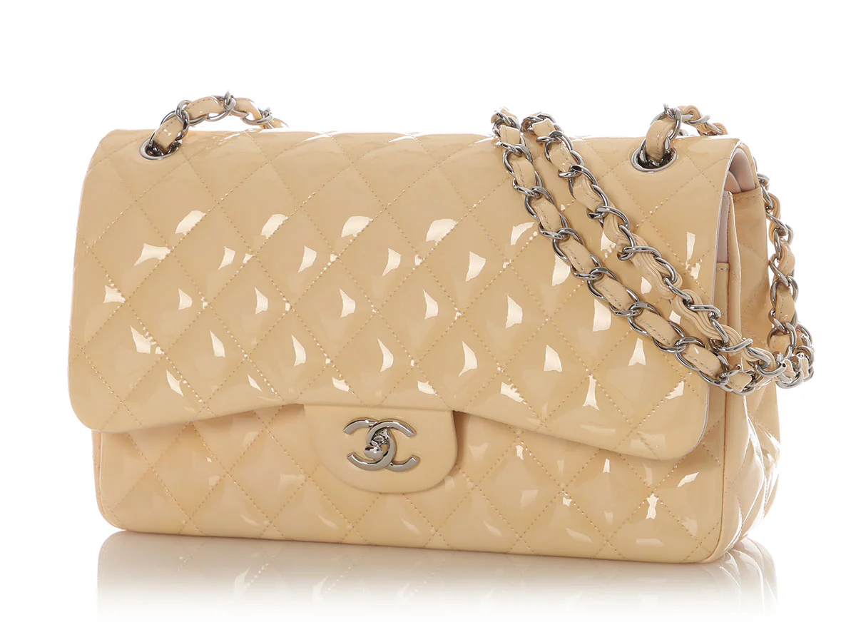 Chanel Jumbo Yellow and Light Pink Quilted Patent Classic Double Flap - Image 3