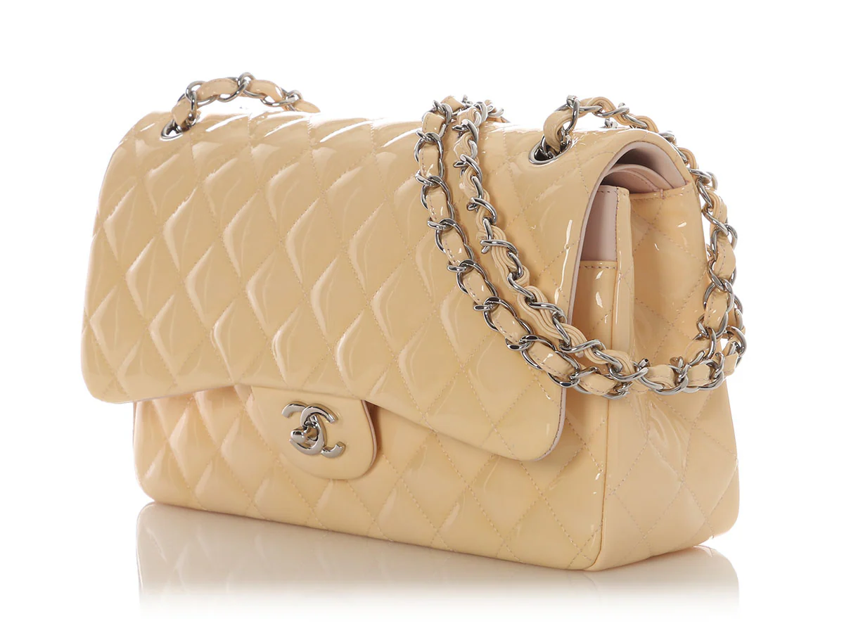 Chanel Jumbo Yellow and Light Pink Quilted Patent Classic Double Flap - Image 4