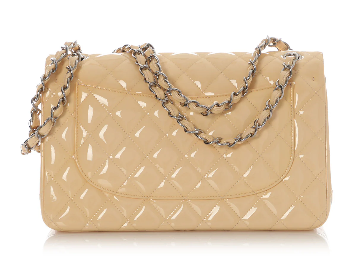 Chanel Jumbo Yellow and Light Pink Quilted Patent Classic Double Flap - Image 5