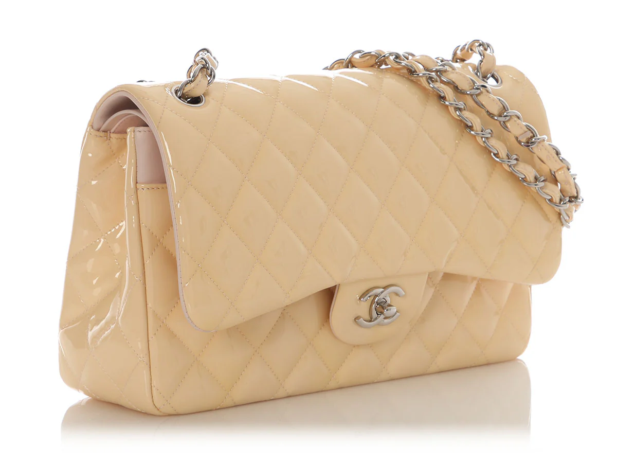 Chanel Jumbo Yellow and Light Pink Quilted Patent Classic Double Flap - Image 6