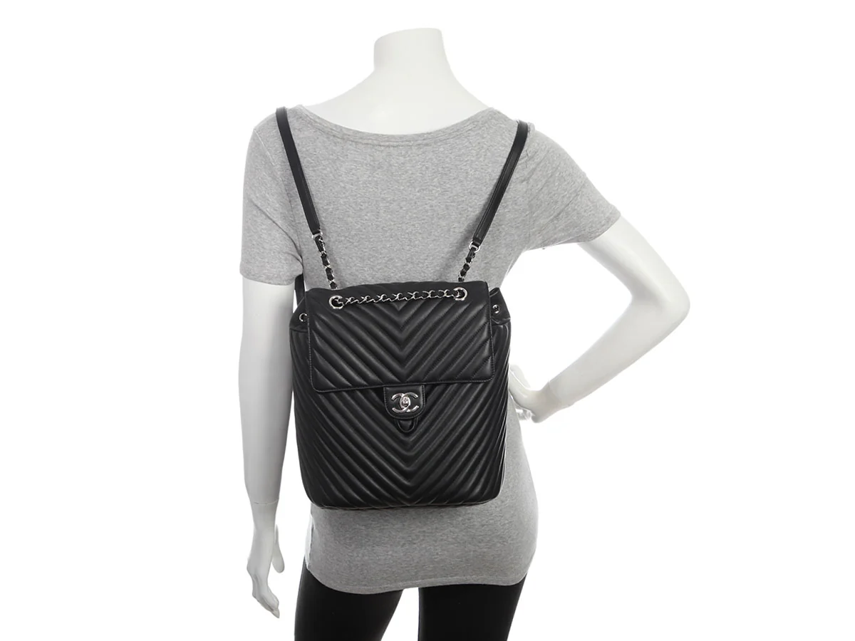 Chanel Large Black Chevron-Quilted Calfskin Urban Spirit Backpack - Image 10