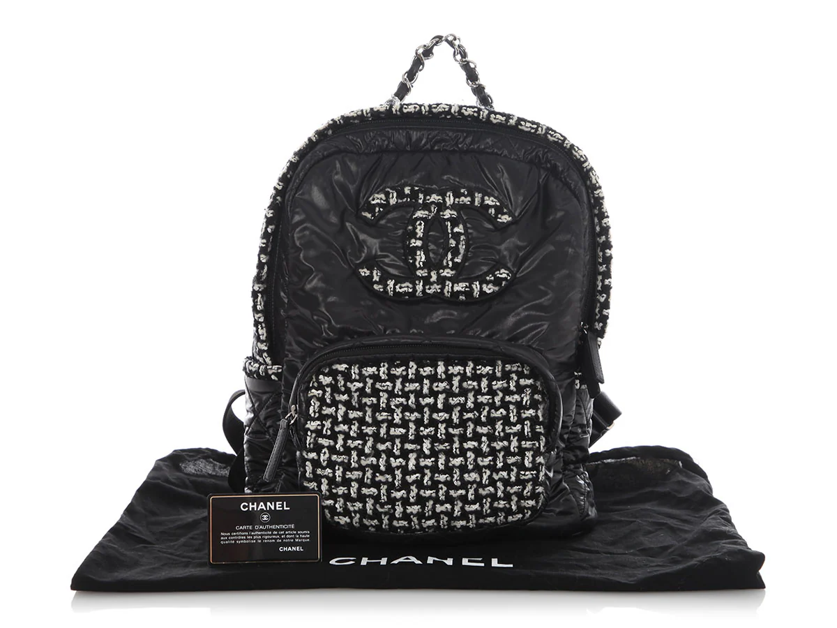 Chanel Large Black Nylon and Tweed Backpack - Image 2