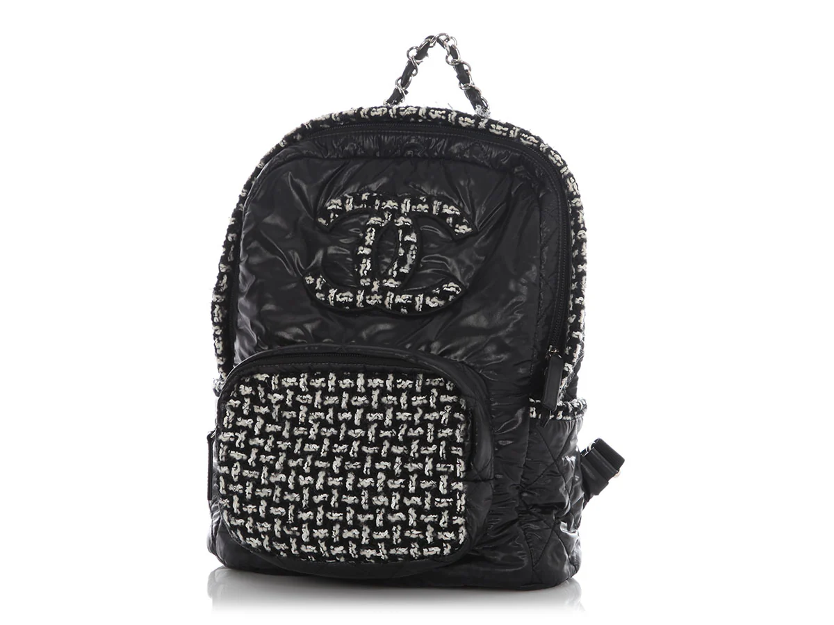 Chanel Large Black Nylon and Tweed Backpack - Image 3