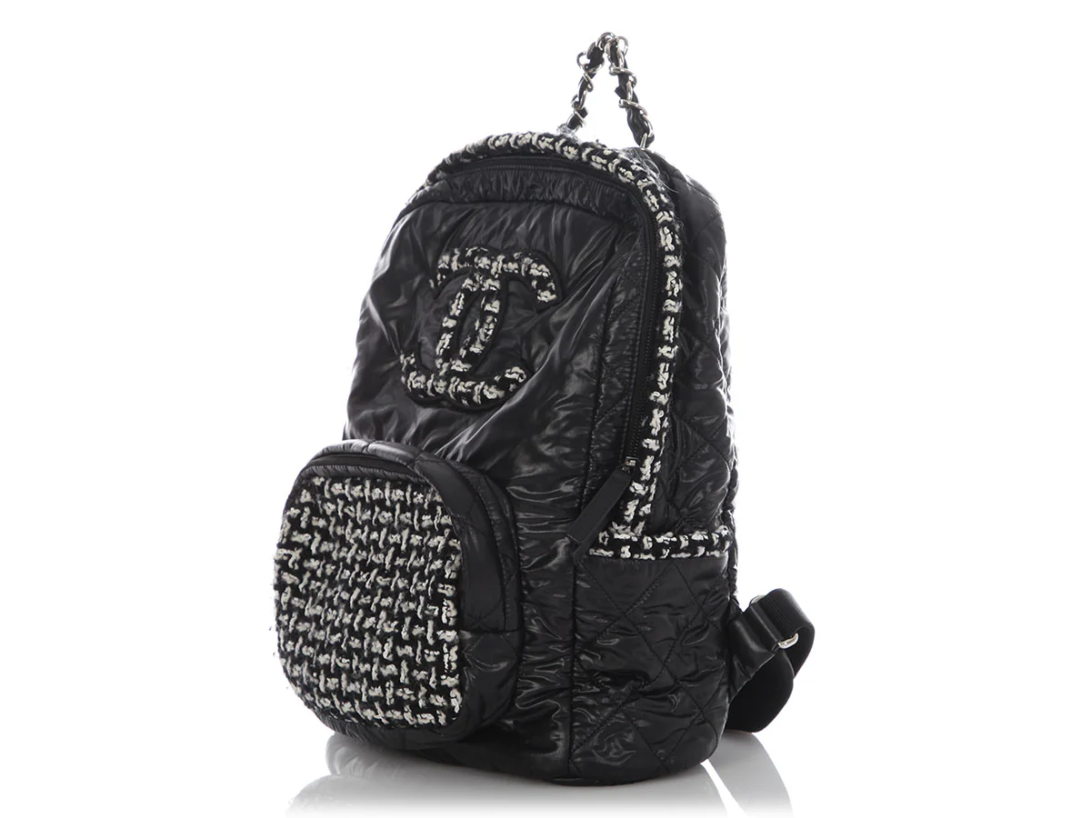 Chanel Large Black Nylon and Tweed Backpack - Image 4