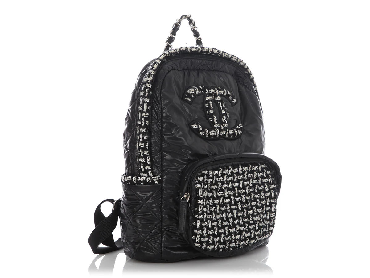 Chanel Large Black Nylon and Tweed Backpack - Image 6
