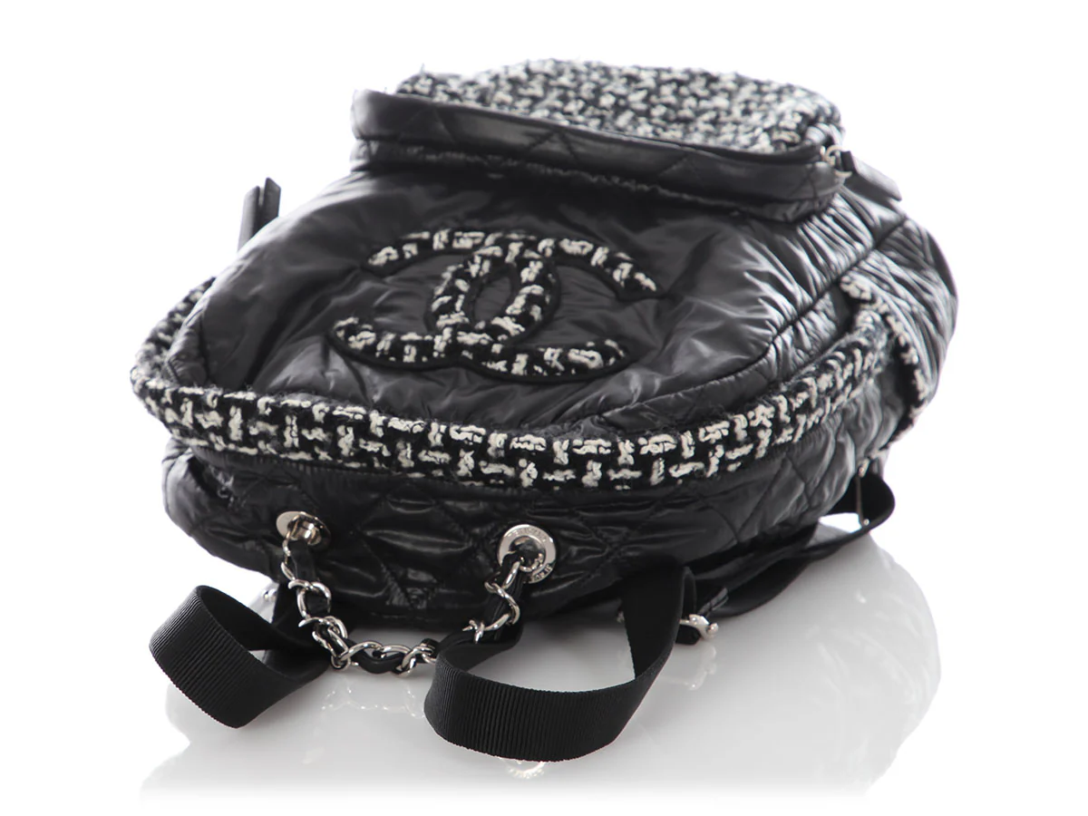 Chanel Large Black Nylon and Tweed Backpack - Image 8