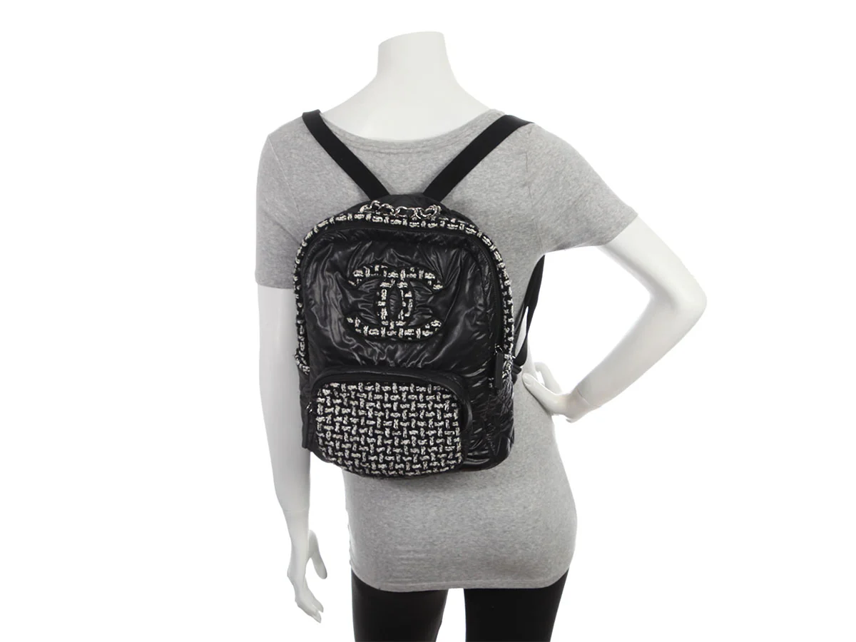 Chanel Large Black Nylon and Tweed Backpack - Image 9