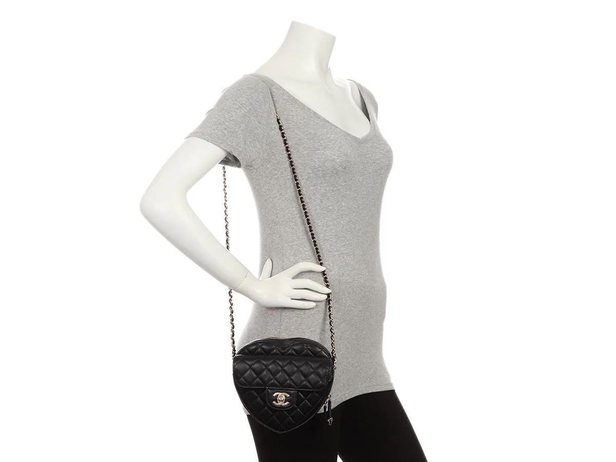 Chanel Large Black Part-Quilted Lambskin In Love Heart Crossbody - Image 10