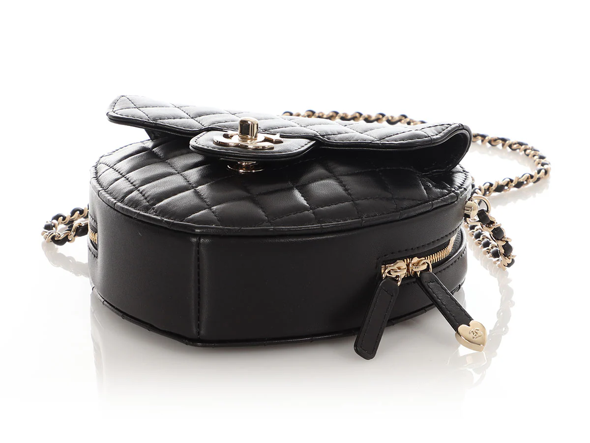 Chanel Large Black Part-Quilted Lambskin In Love Heart Crossbody - Image 7