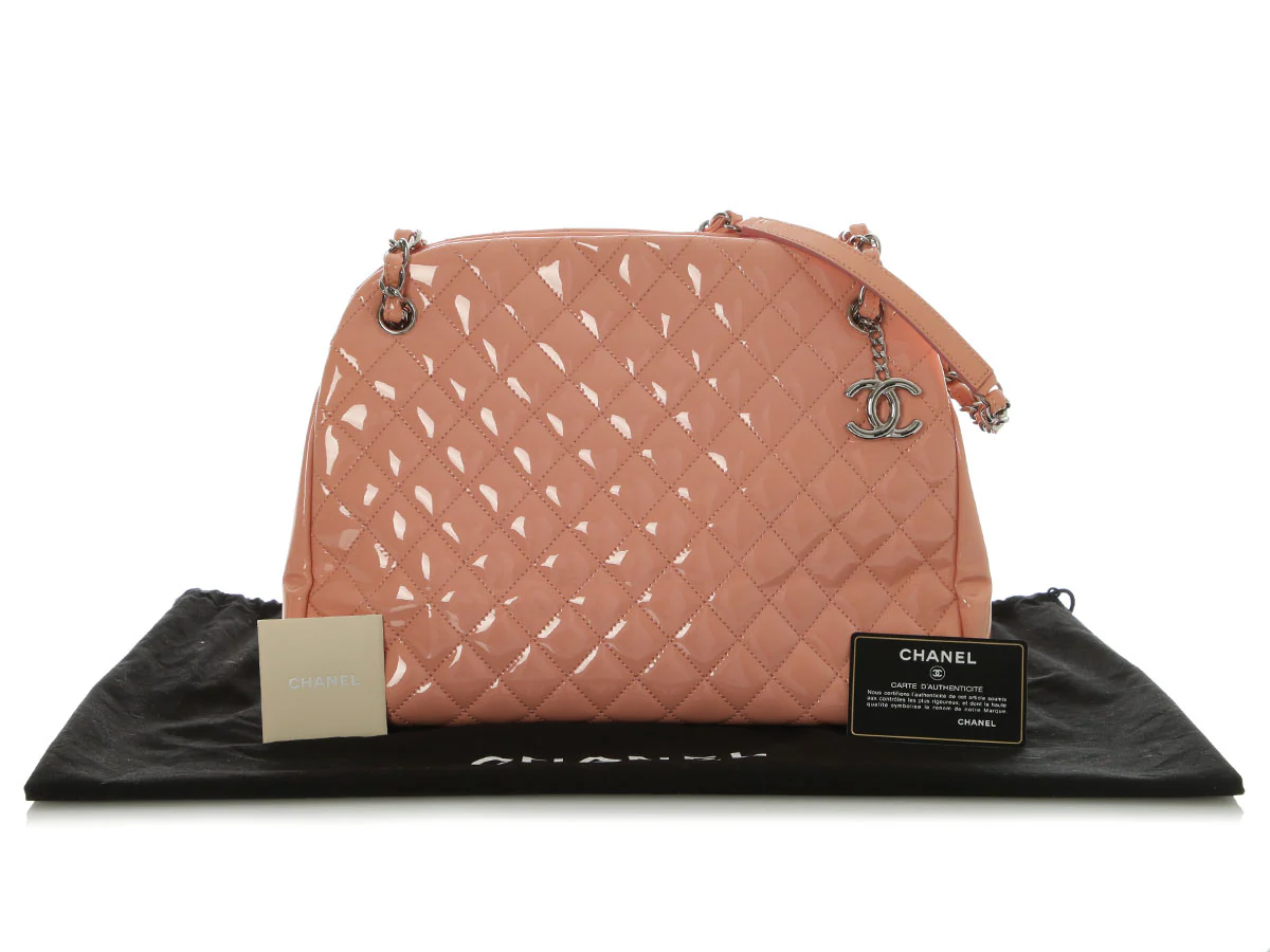 Chanel Large Pink Quilted Patent Mademoiselle Bowling Bag - Image 2