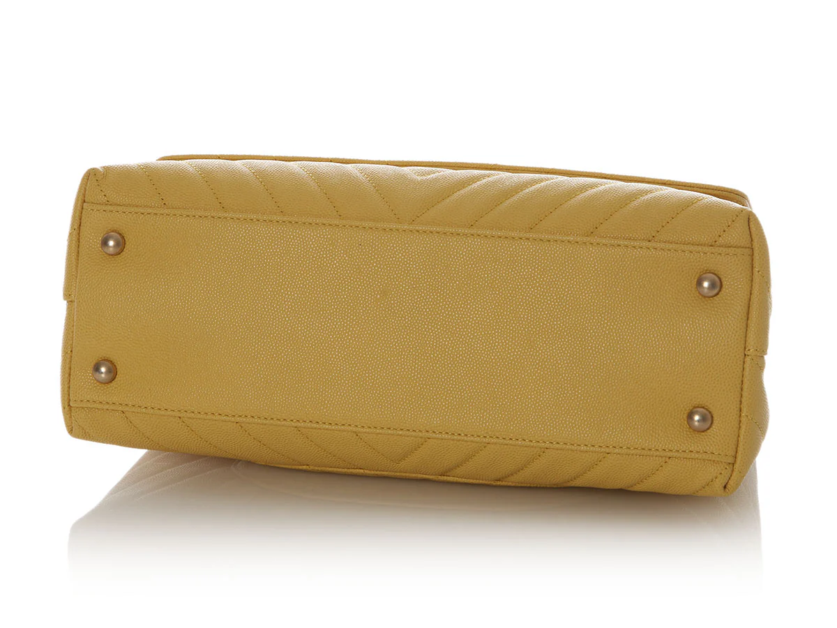 Chanel Large Yellow Chevron-Quilted Caviar Top Handle Bag - Image 6