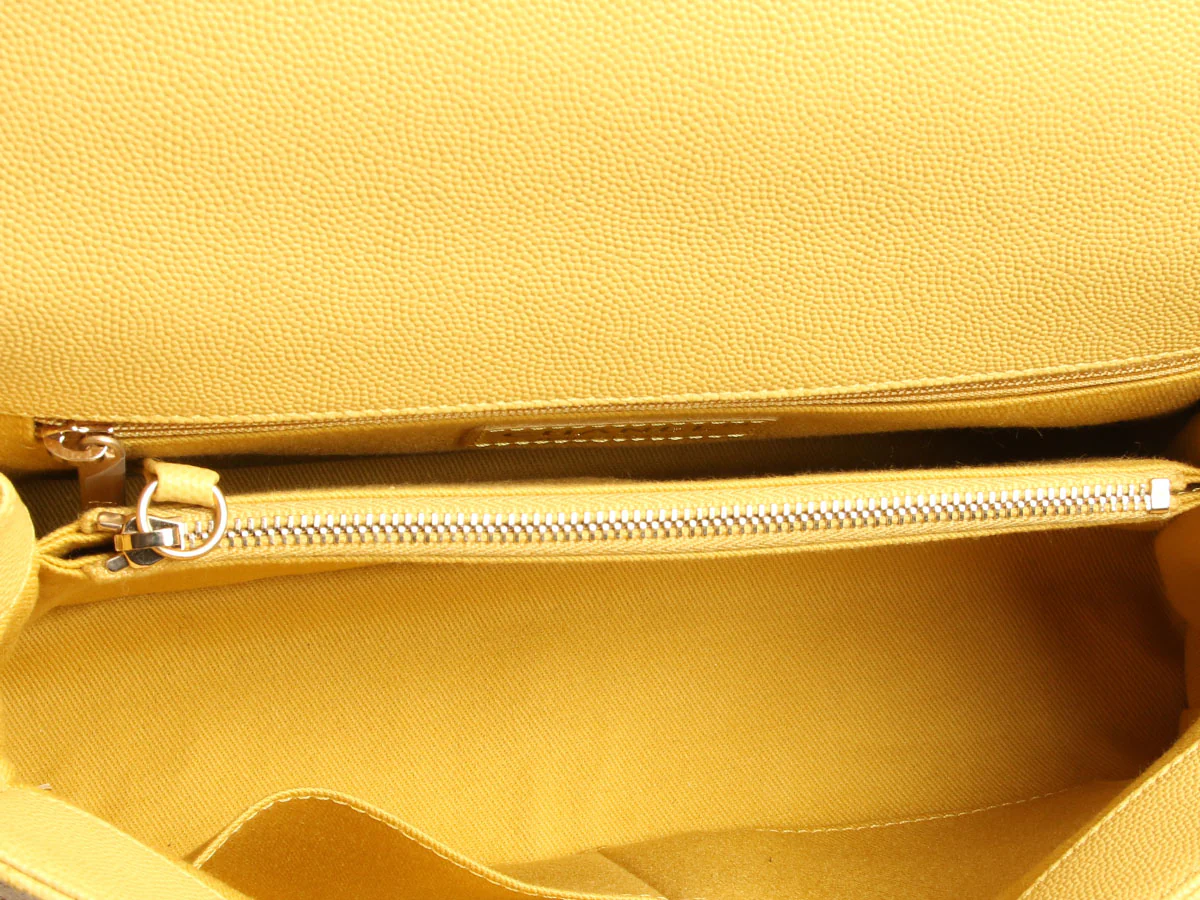 Chanel Large Yellow Chevron-Quilted Caviar Top Handle Bag - Image 8