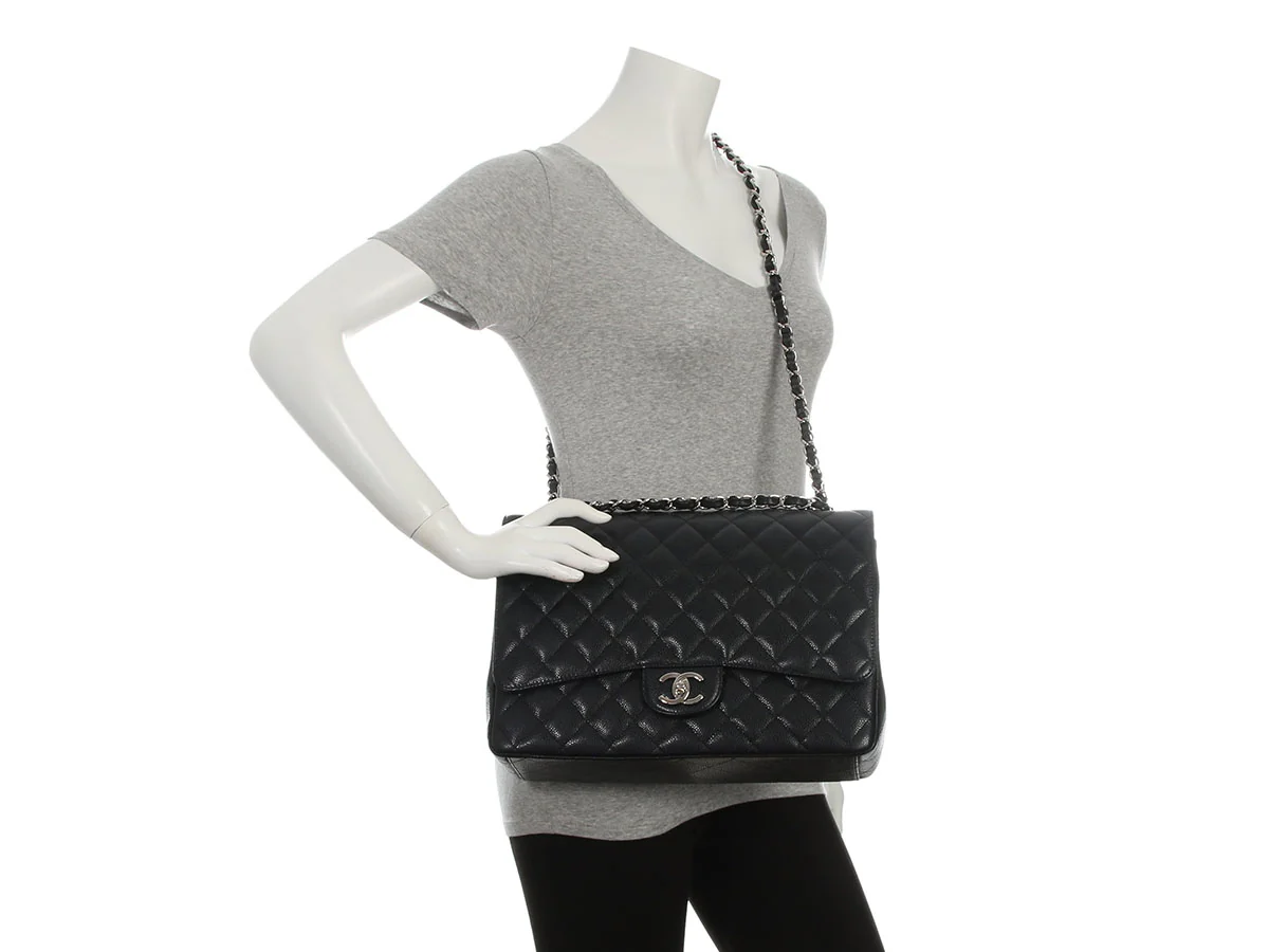 Chanel Maxi Black Quilted Caviar Classic Double Flap - Image 10