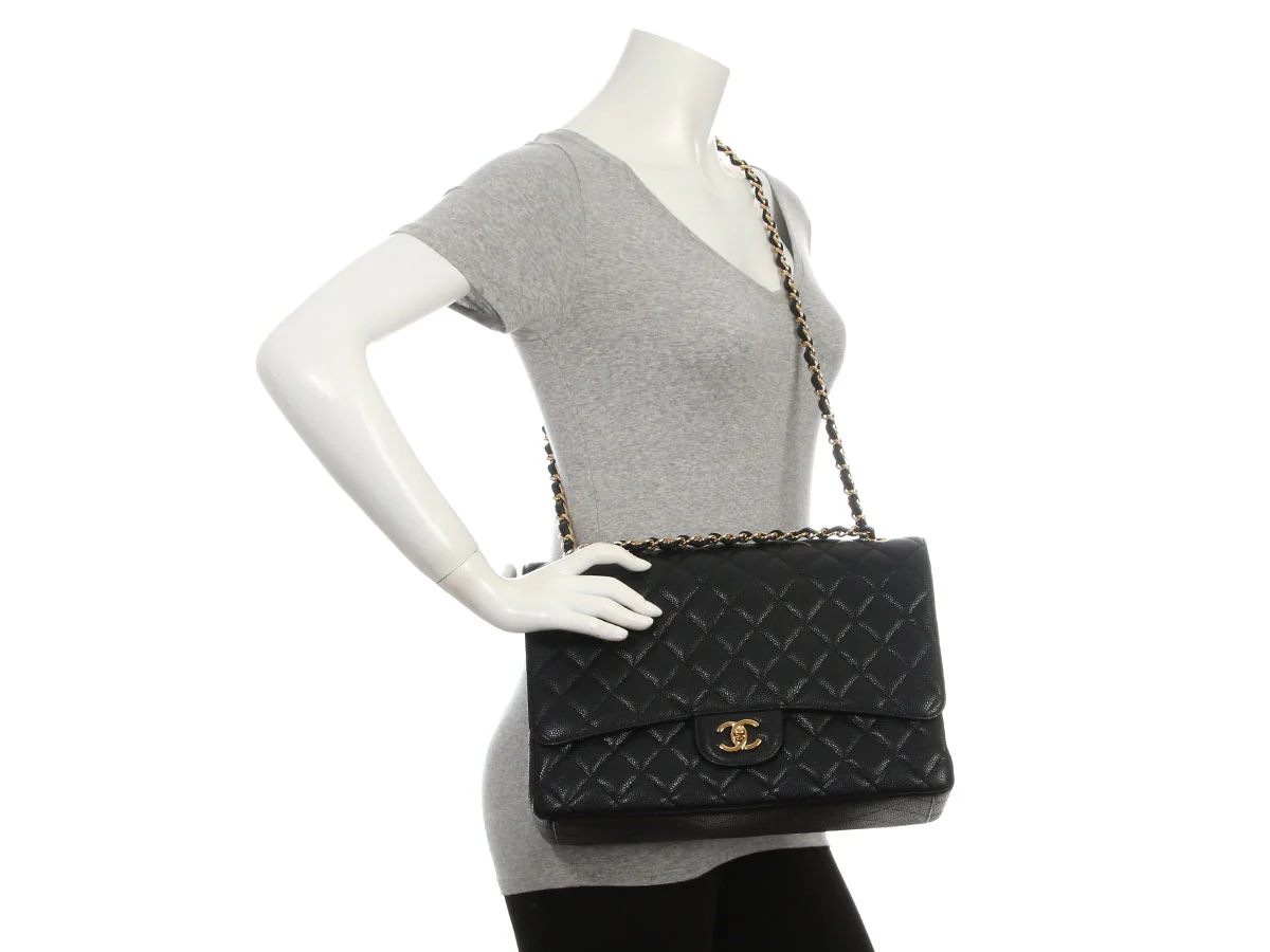 Chanel Maxi Black Quilted Caviar Classic Single Flap - Image 10