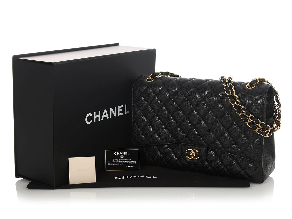Chanel Maxi Black Quilted Caviar Classic Single Flap - Image 2