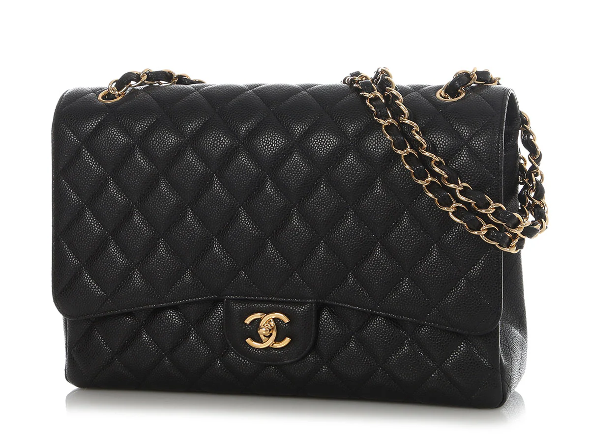 Chanel Maxi Black Quilted Caviar Classic Single Flap - Image 3