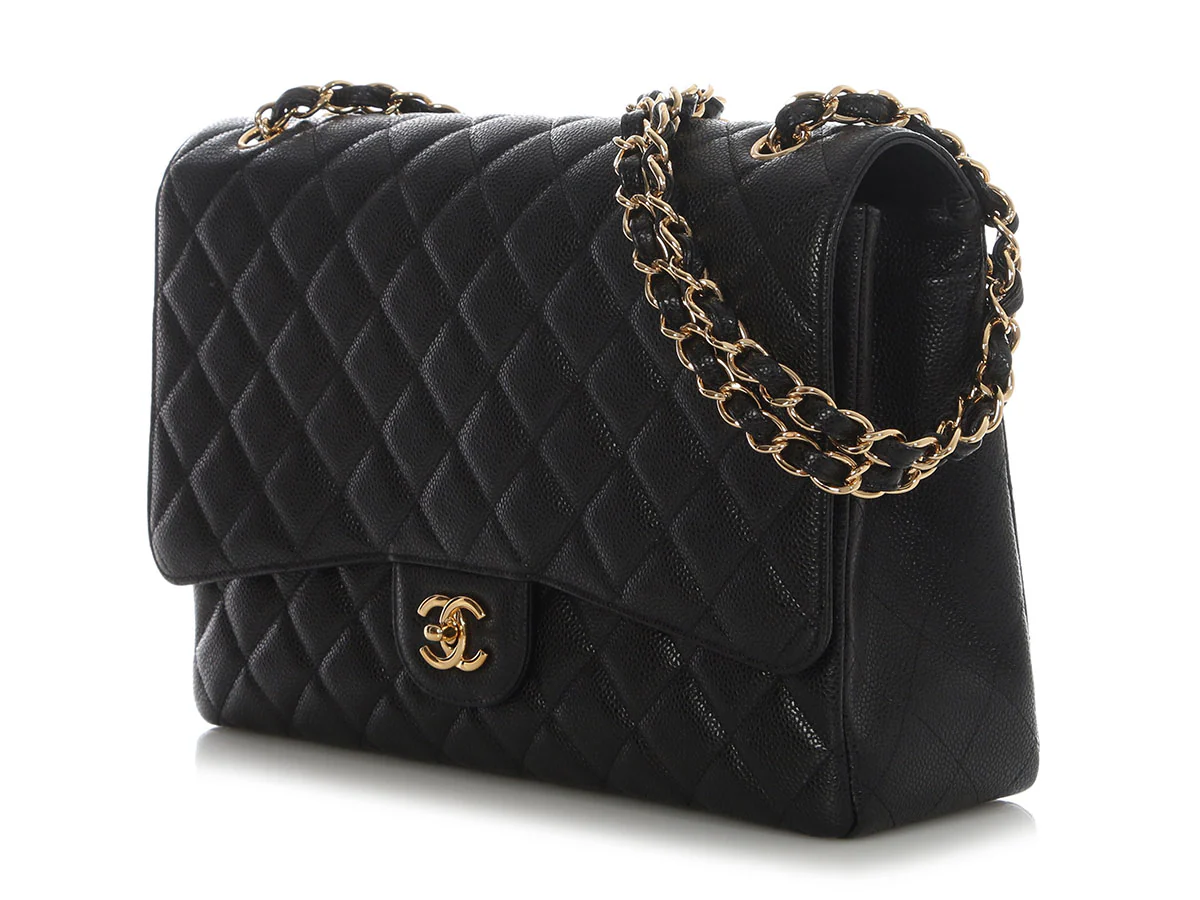 Chanel Maxi Black Quilted Caviar Classic Single Flap - Image 4