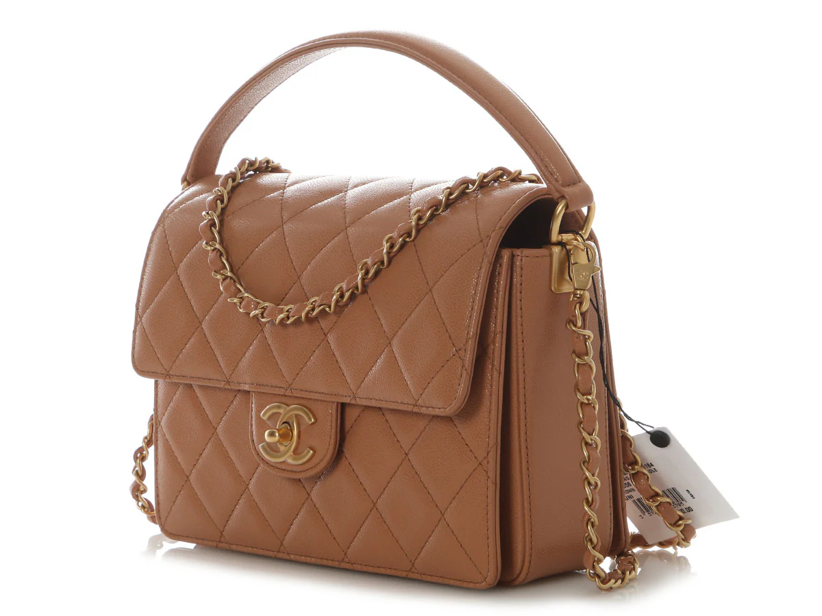 Chanel Medium Beige Quilted Caviar Top Handle Flap - Image 5