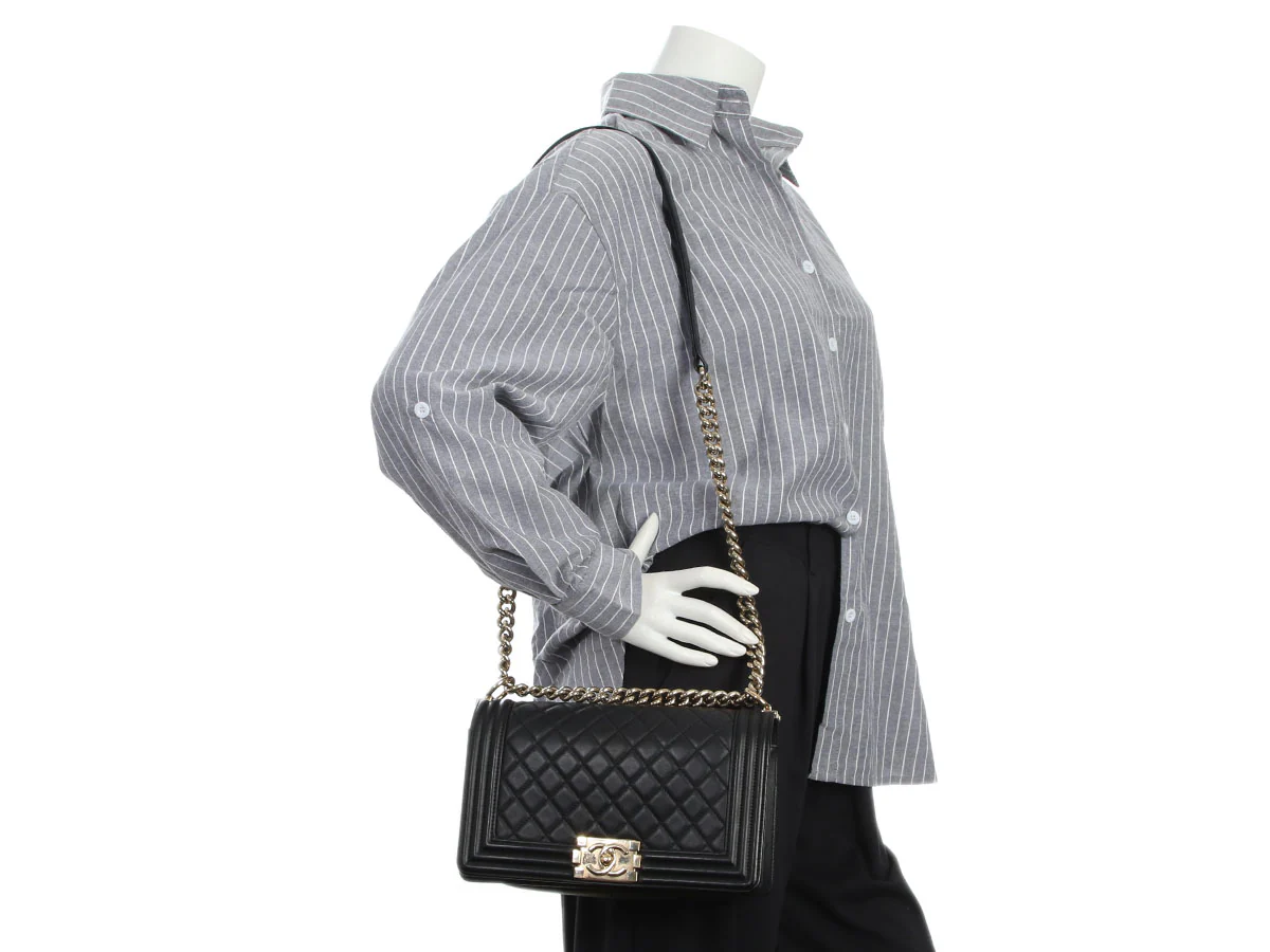 Chanel Medium Black Quilted Lambskin Boy Bag - Image 10