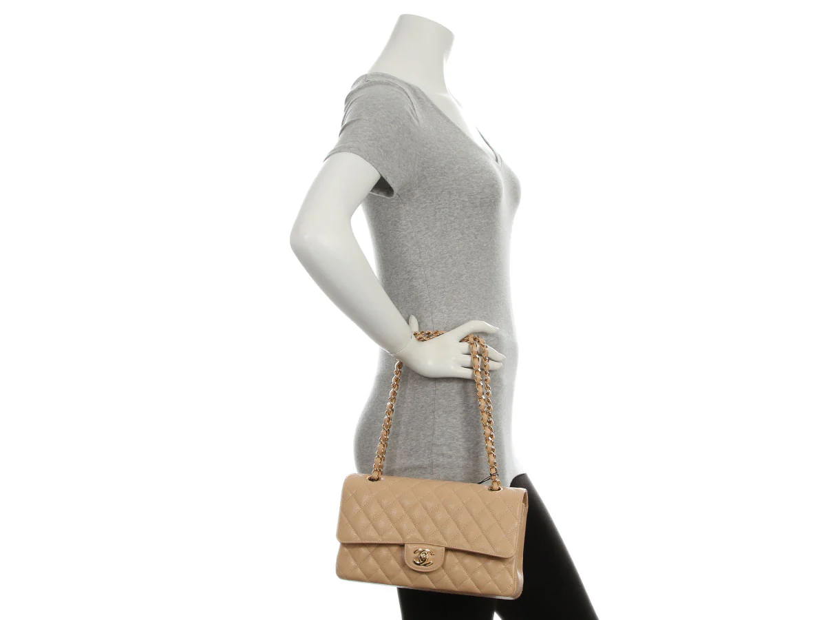 Chanel Medium/Large Beige Clair Quilted Caviar Classic Double Flap - Image 10