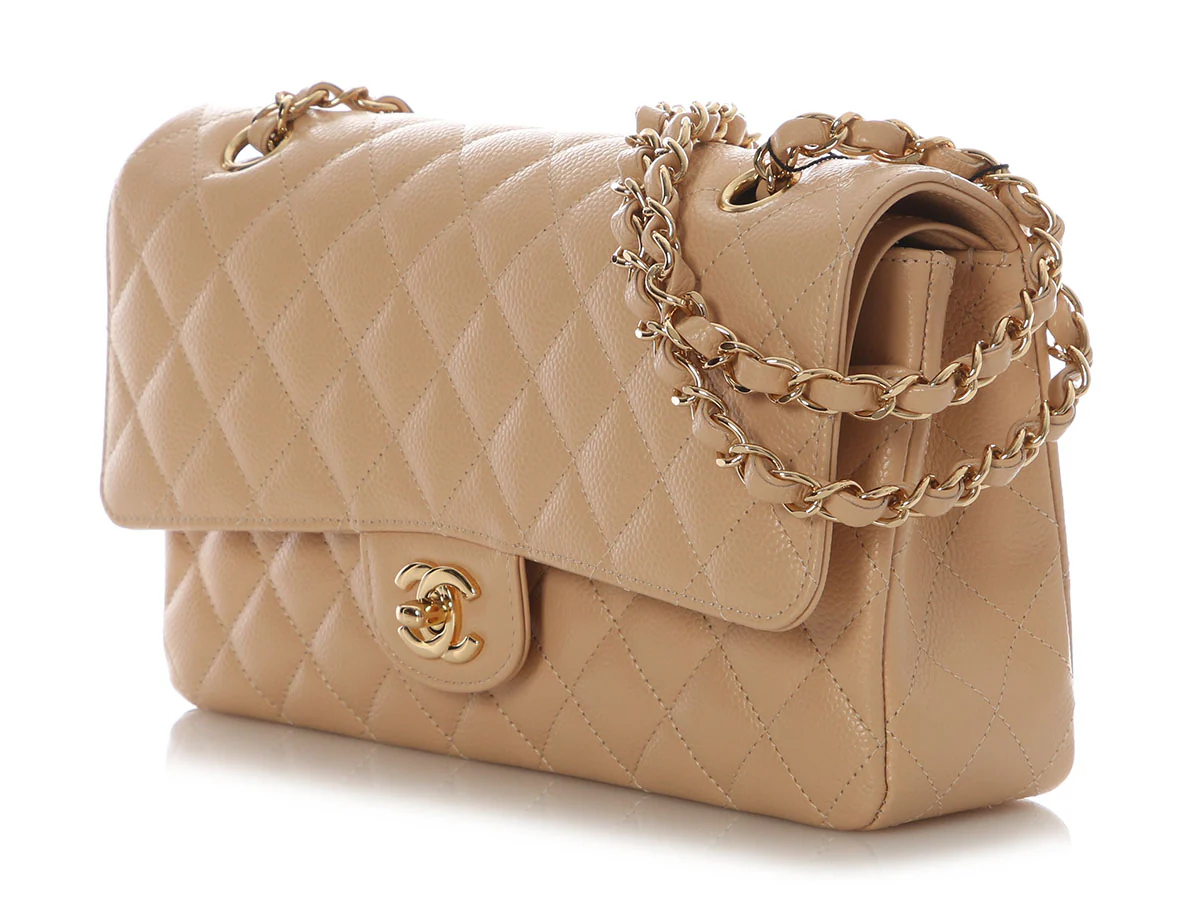 Chanel Medium/Large Beige Clair Quilted Caviar Classic Double Flap - Image 4