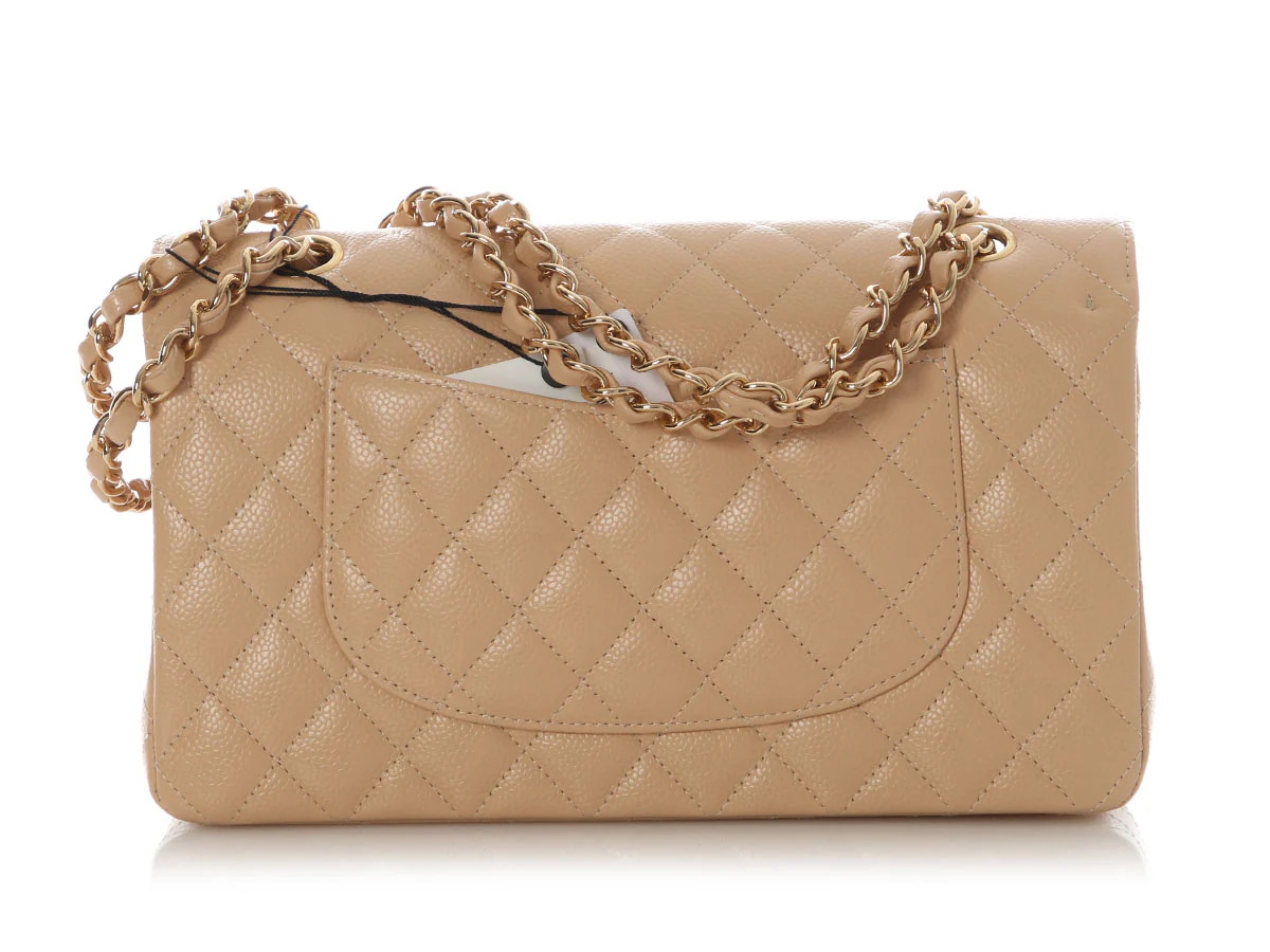 Chanel Medium/Large Beige Clair Quilted Caviar Classic Double Flap - Image 5