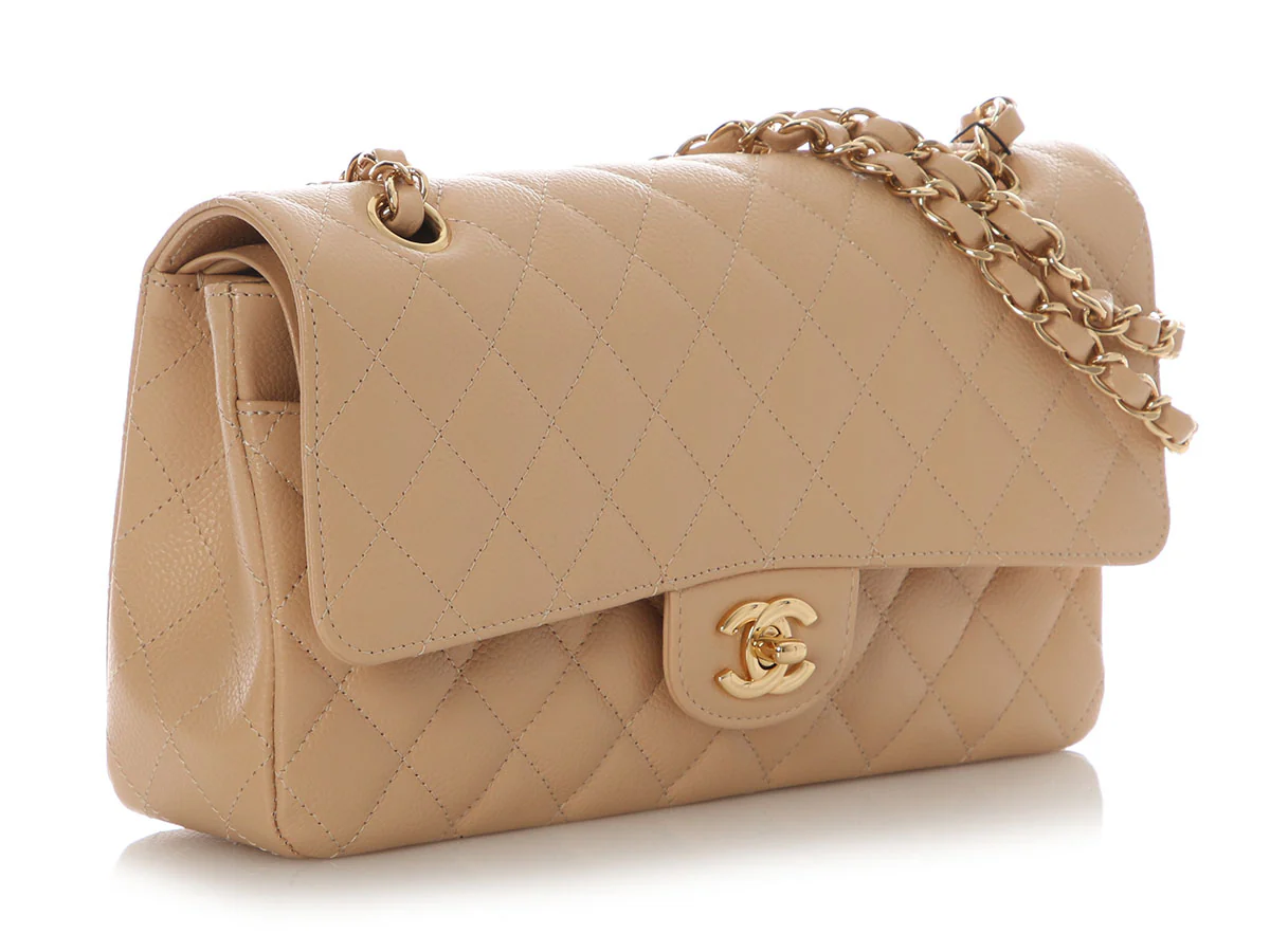 Chanel Medium/Large Beige Clair Quilted Caviar Classic Double Flap - Image 6