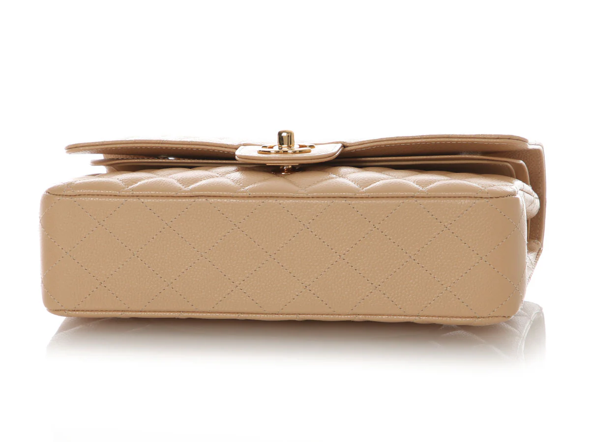 Chanel Medium/Large Beige Clair Quilted Caviar Classic Double Flap - Image 7