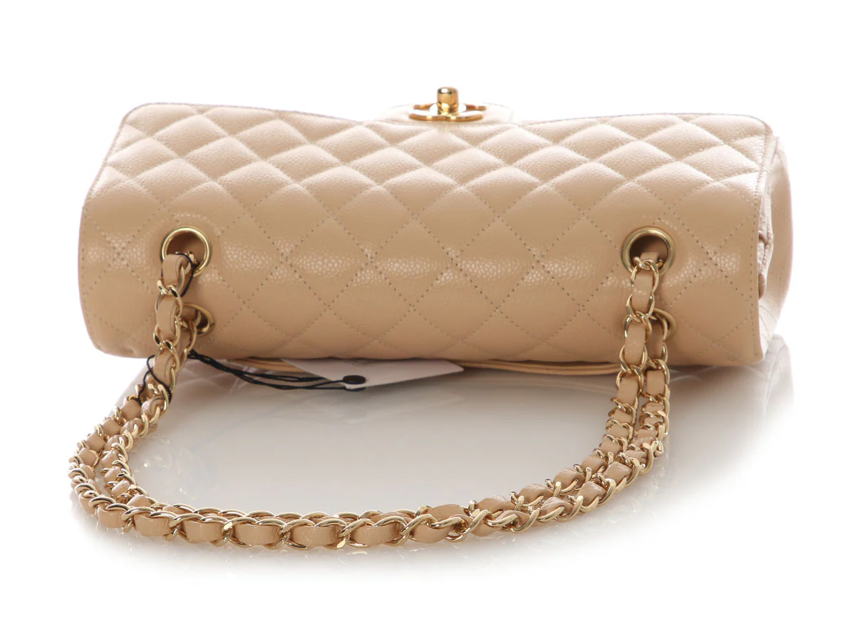 Chanel Medium/Large Beige Clair Quilted Caviar Classic Double Flap - Image 8