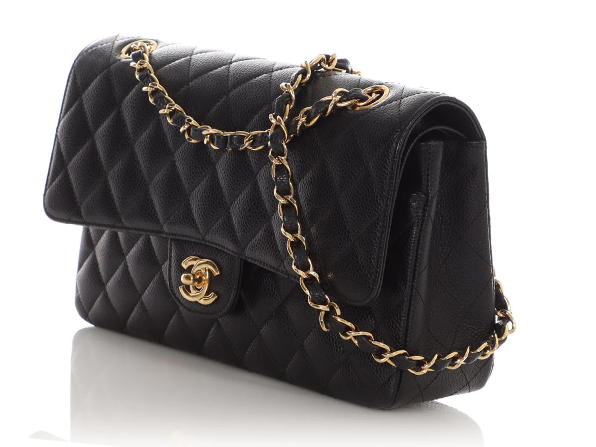 Chanel Medium/Large Black Quilted Caviar Classic Double Flap - Image 4
