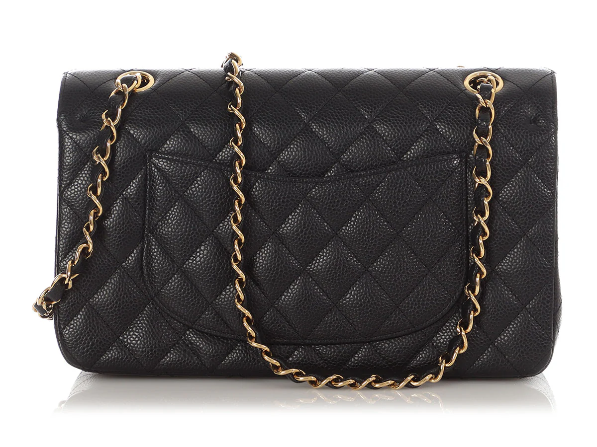 Chanel Medium/Large Black Quilted Caviar Classic Double Flap - Image 5