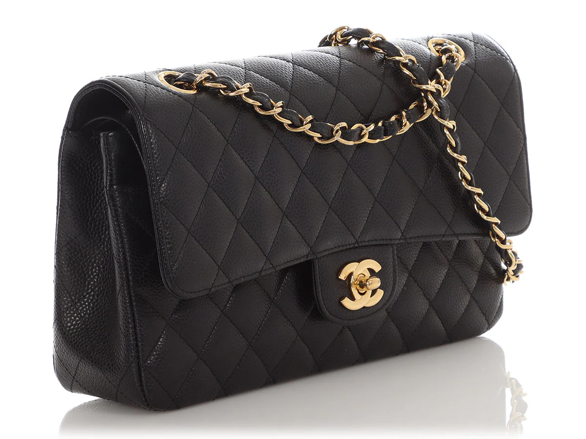 Chanel Medium/Large Black Quilted Caviar Classic Double Flap - Image 6