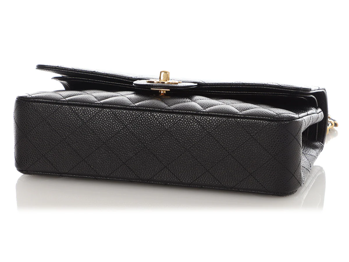 Chanel Medium/Large Black Quilted Caviar Classic Double Flap - Image 7