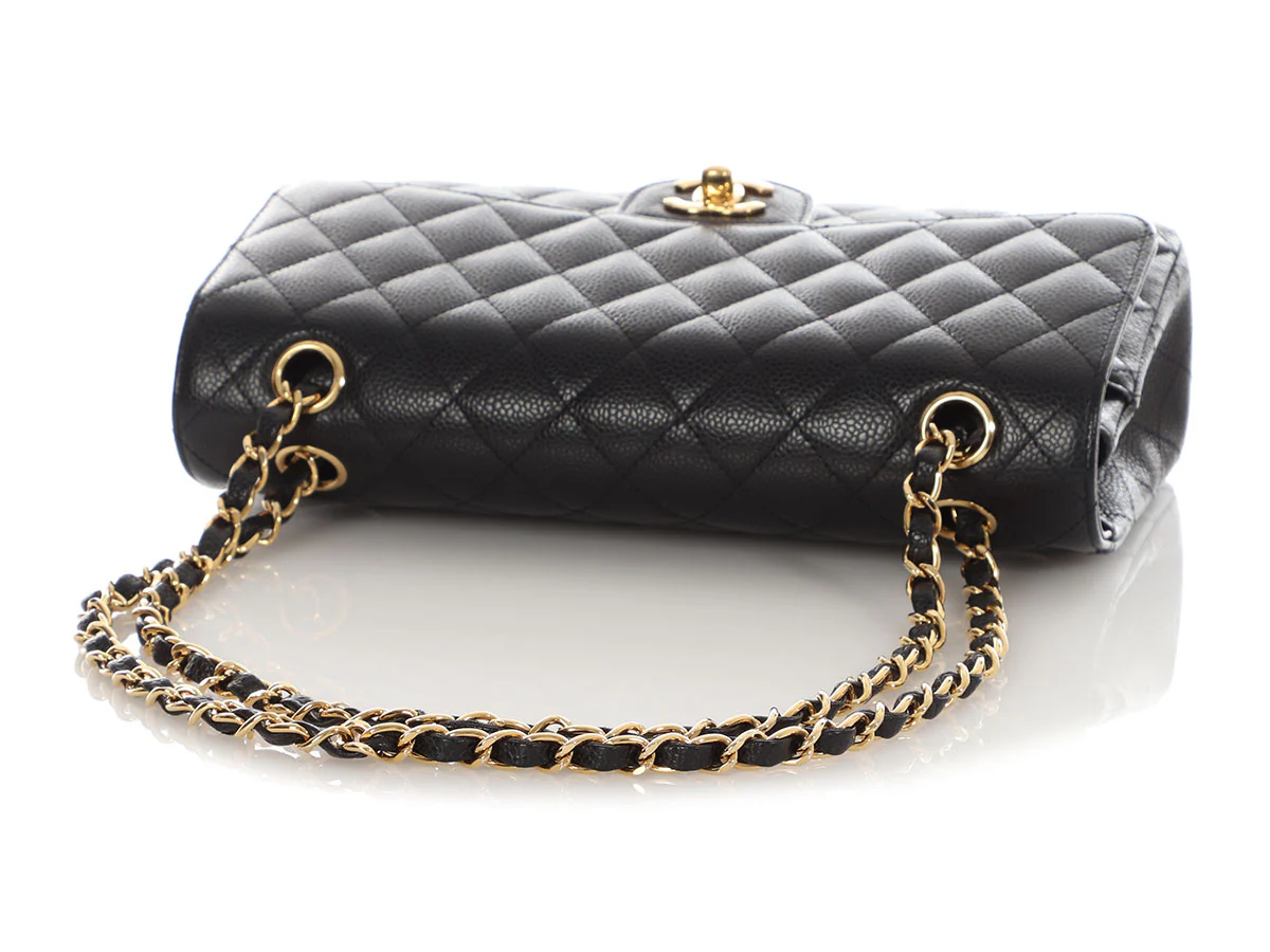 Chanel Medium/Large Black Quilted Caviar Classic Double Flap - Image 8
