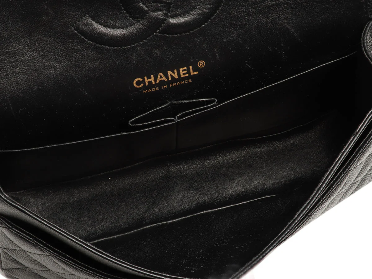 Chanel Medium/Large Black Quilted Caviar Classic Double Flap - Image 9