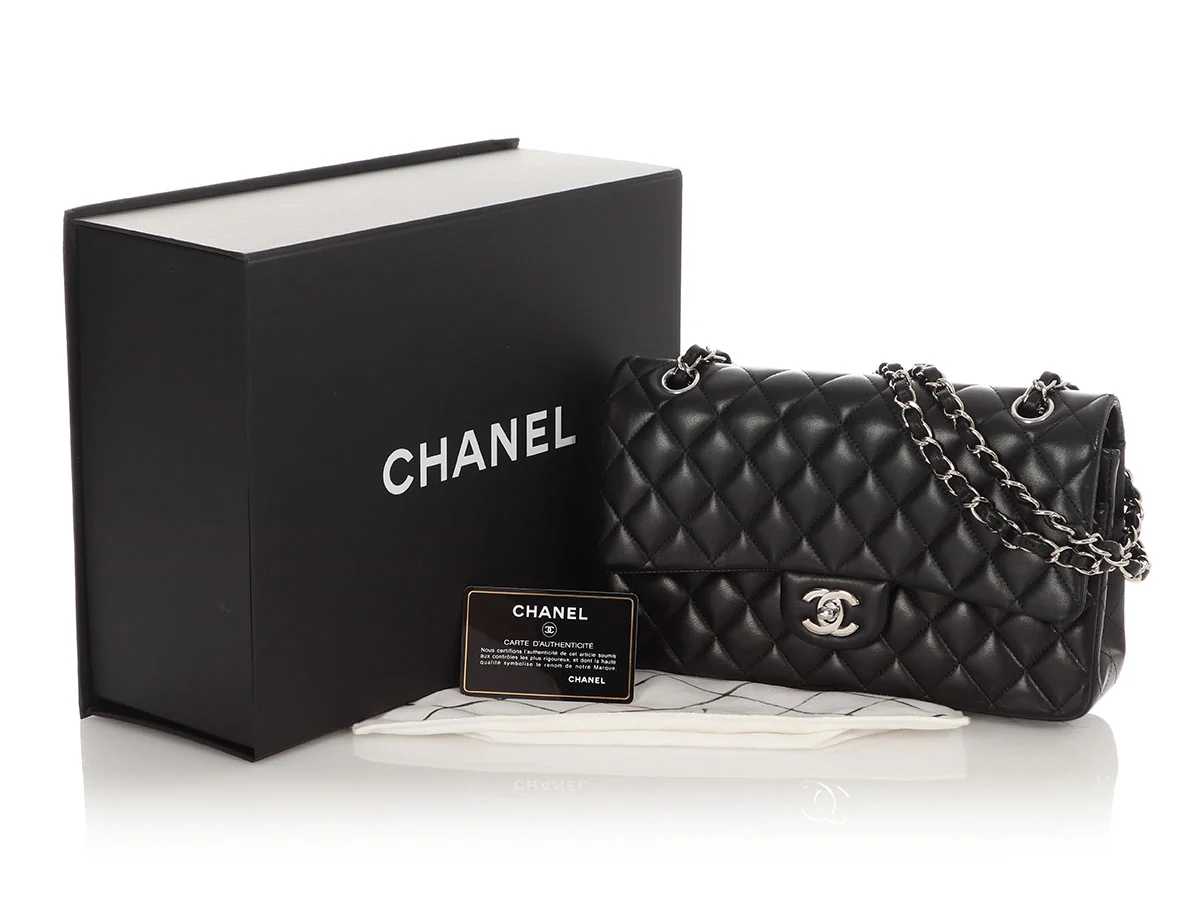 Chanel Medium/Large Black Quilted Lambskin Classic Double Flap - Image 3