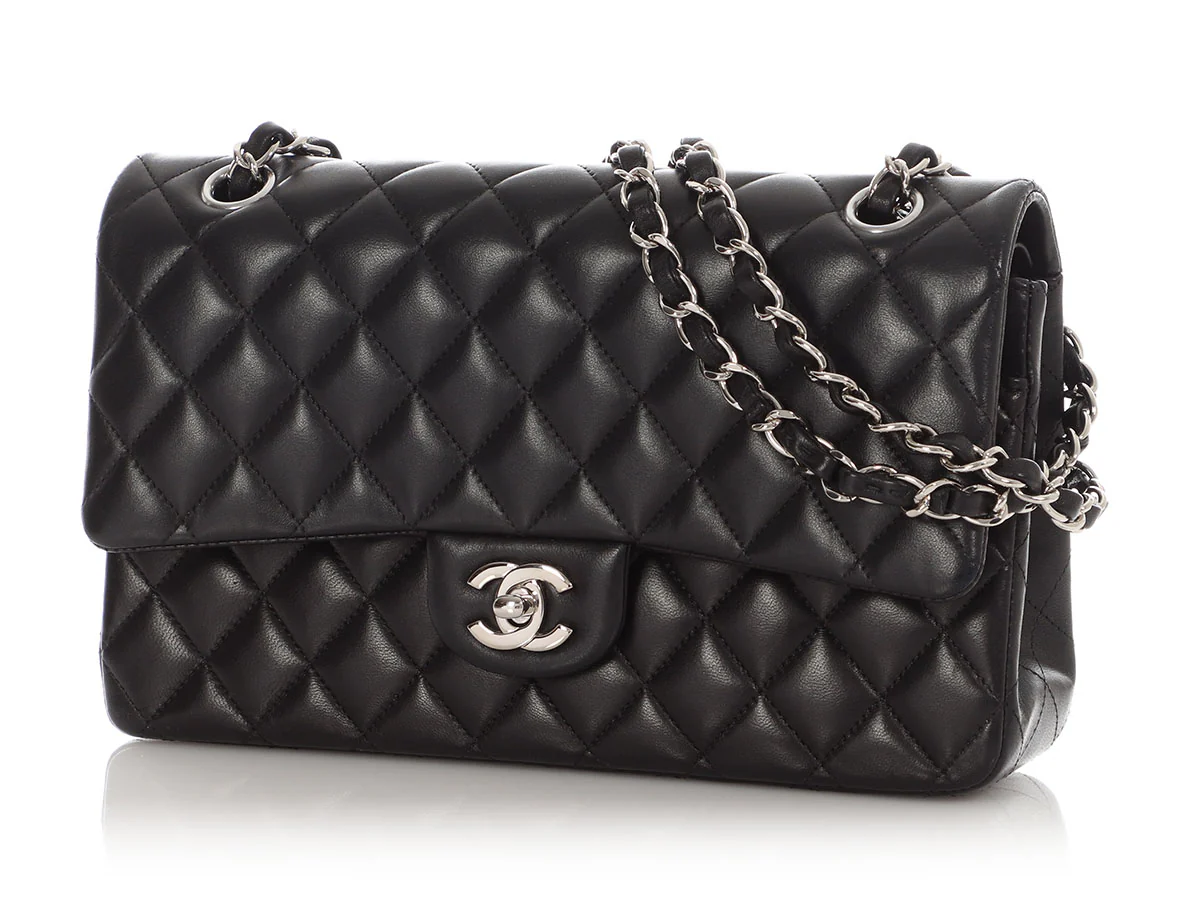 Chanel Medium/Large Black Quilted Lambskin Classic Double Flap - Image 4