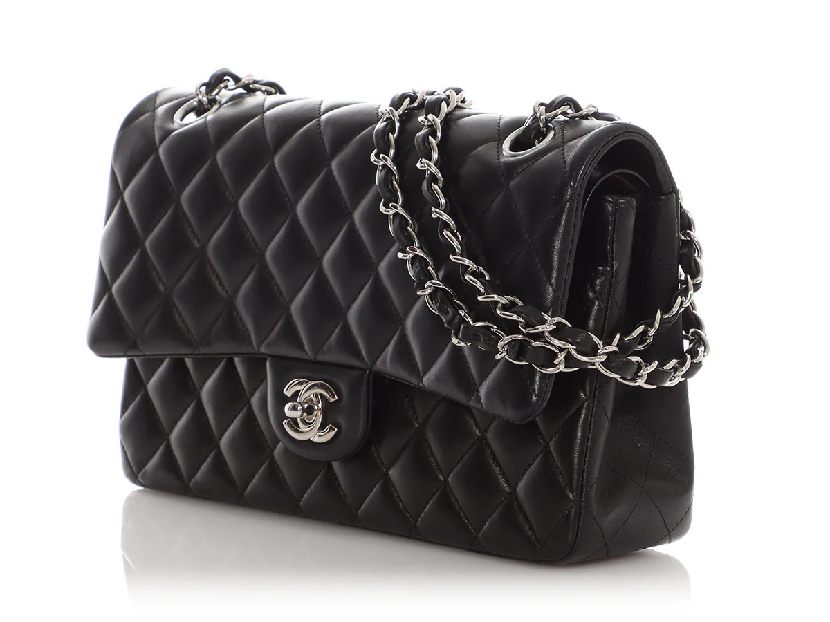 Chanel Medium/Large Black Quilted Lambskin Classic Double Flap - Image 5