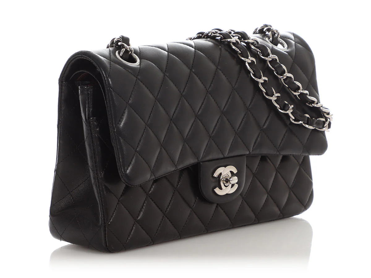 Chanel Medium/Large Black Quilted Lambskin Classic Double Flap - Image 7
