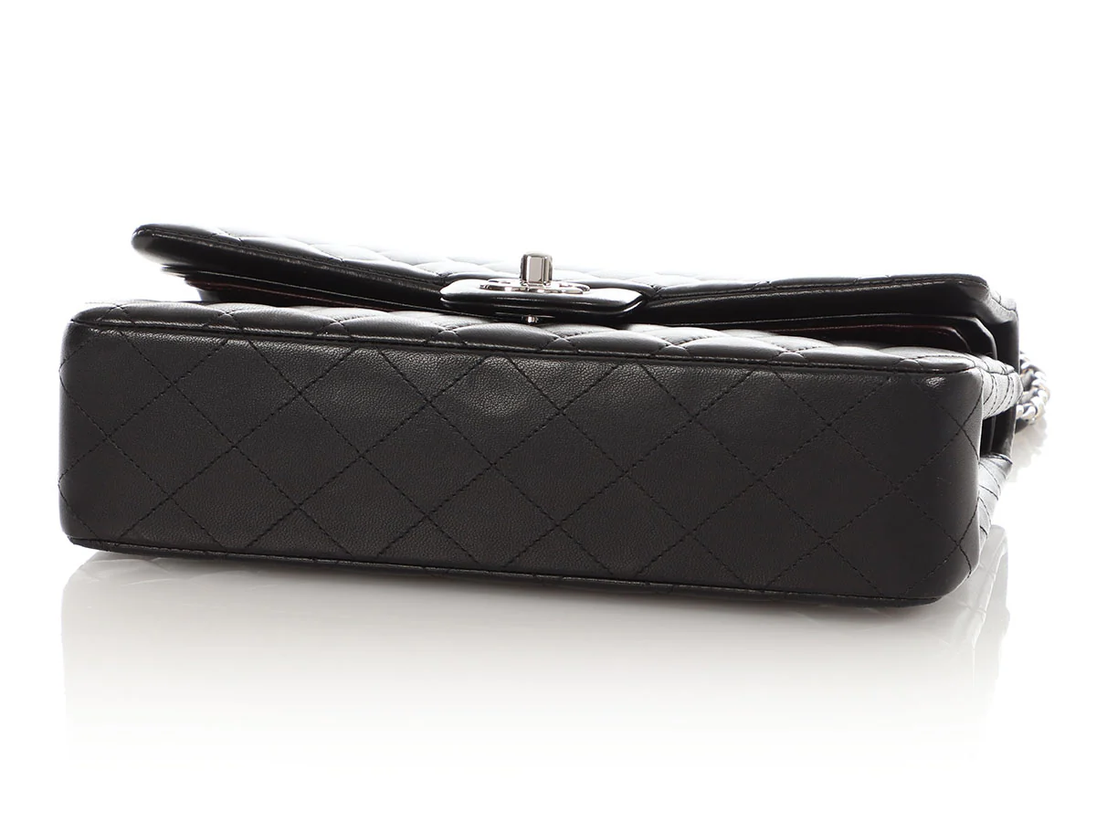 Chanel Medium/Large Black Quilted Lambskin Classic Double Flap - Image 8