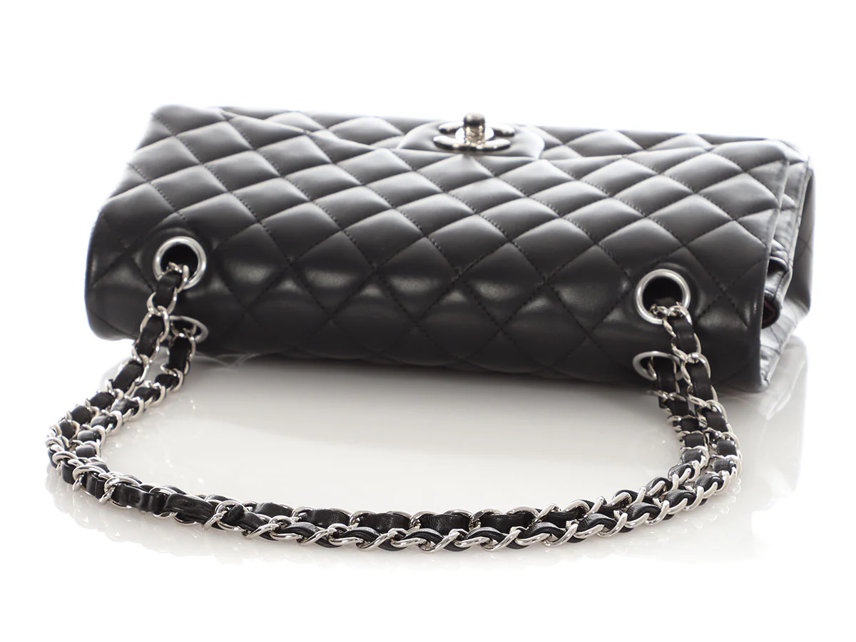 Chanel Medium/Large Black Quilted Lambskin Classic Double Flap - Image 9