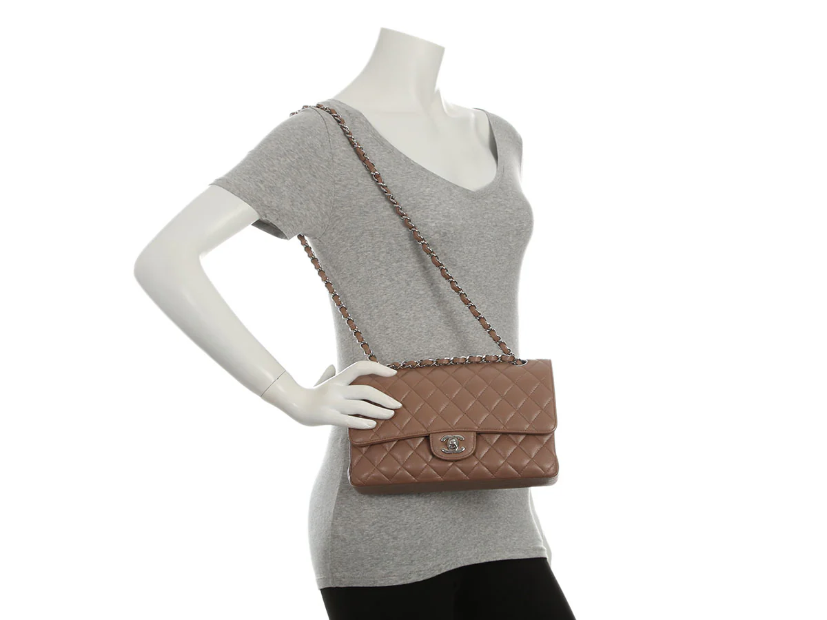 Chanel Medium/Large Dark Beige Quilted Caviar Classic Double Flap - Image 10