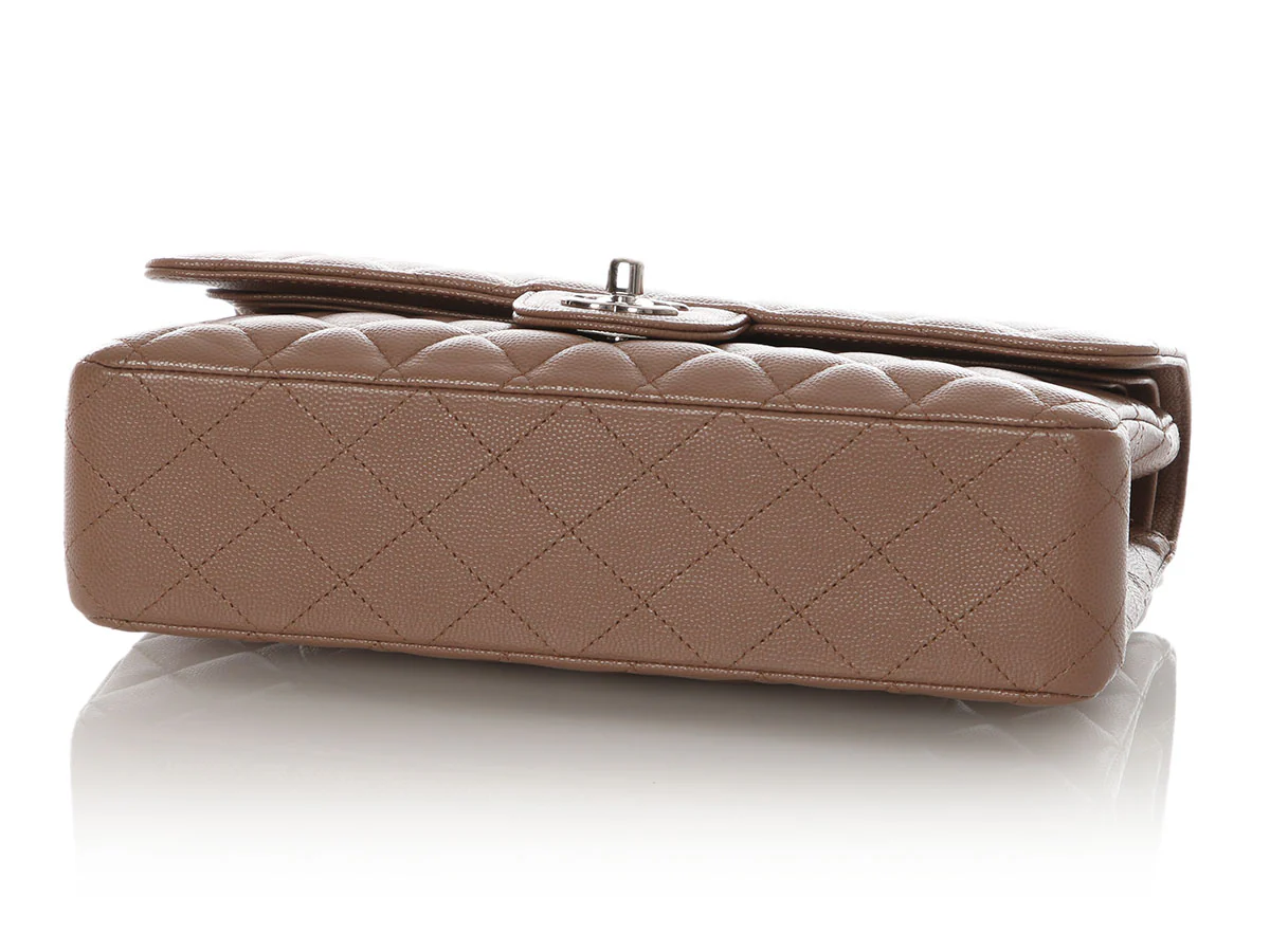 Chanel Medium/Large Dark Beige Quilted Caviar Classic Double Flap - Image 7