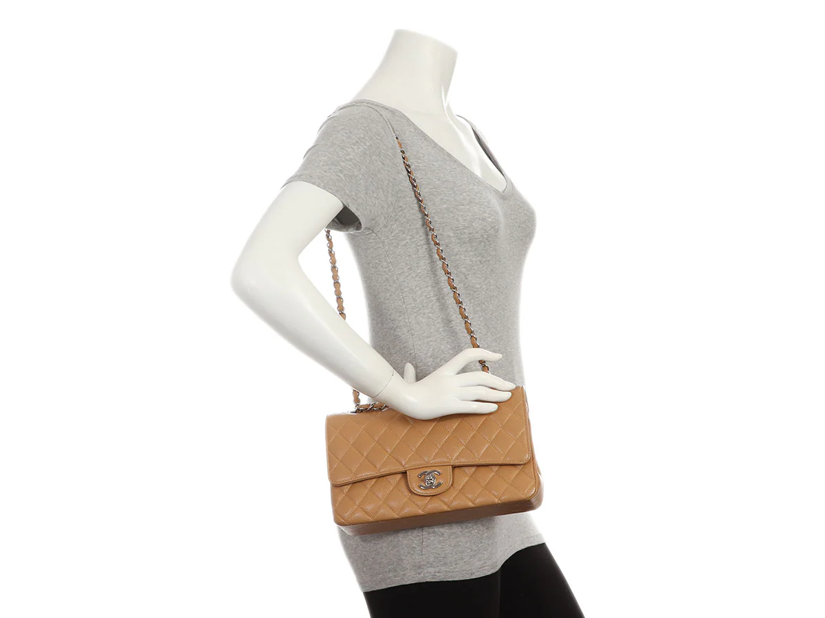 Chanel Medium/Large Dark Beige Quilted Caviar Classic Double Flap - Image 10